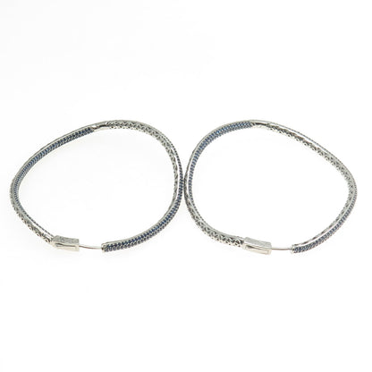 KLEO 925 Sterling Silver Round-Cut Blue C Z Wavy Large Hoop Earrings