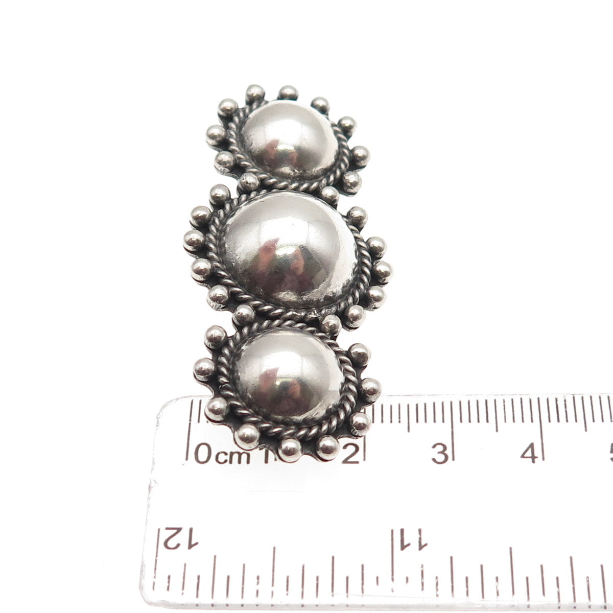 Old Pawn 925 Sterling Silver Vintage Southwestern Sun Beaded Oxidized Pin Brooch