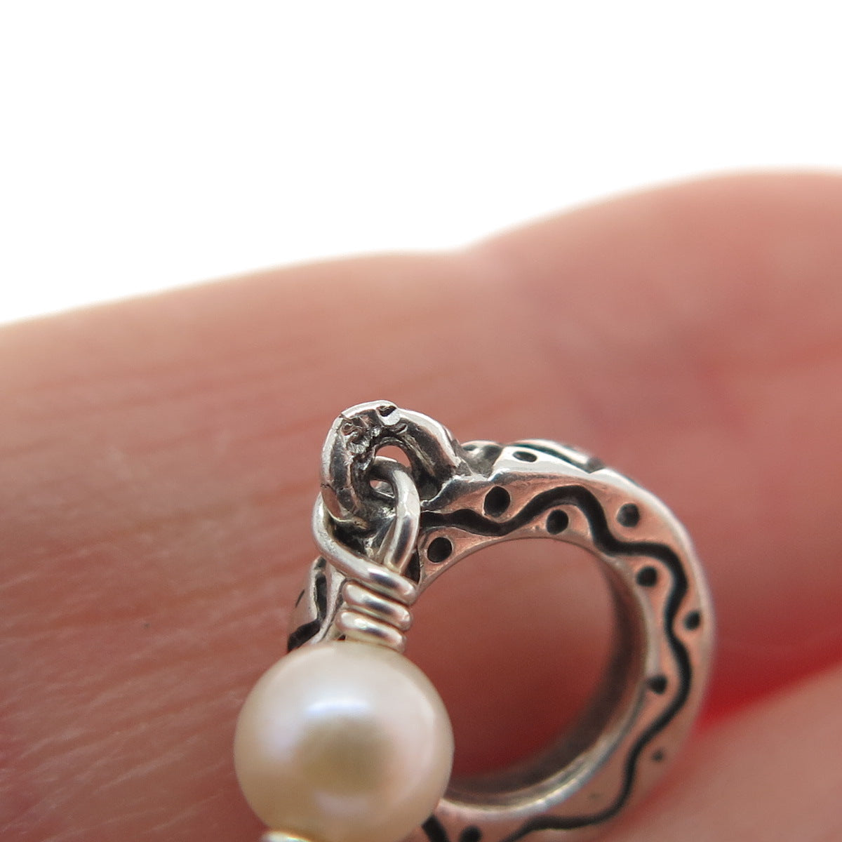 925 Sterling Silver Vintage Real Pearl Spiral Beaded Chain Necklace 16"