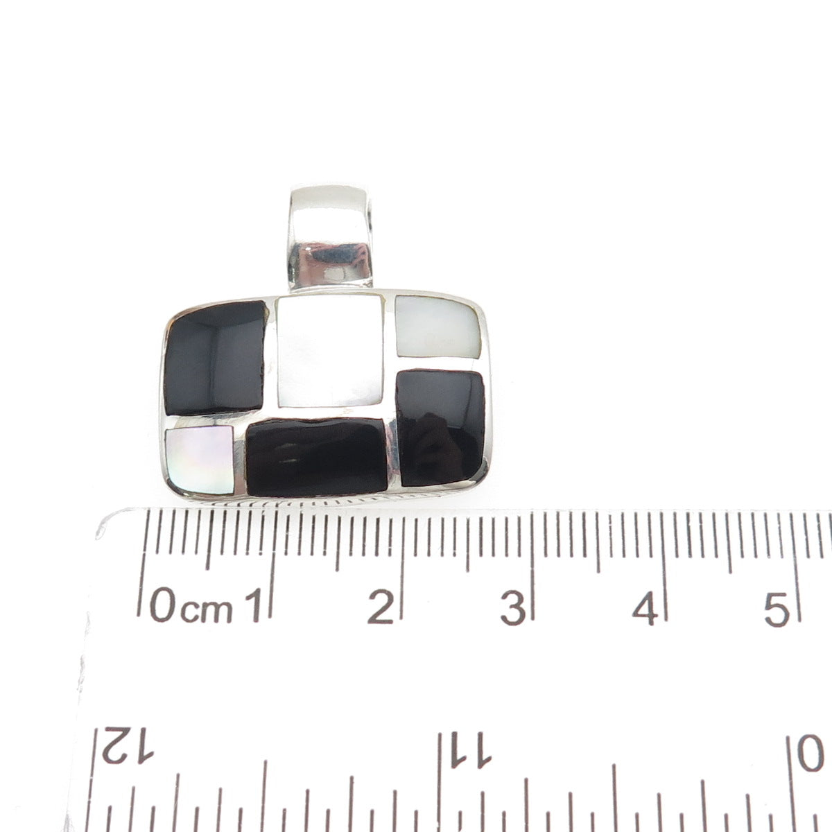 SX Sally C 925 Sterling Silver Vintage Real Black Onyx & MOP Charm Pendant