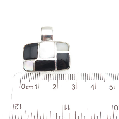 SX Sally C 925 Sterling Silver Vintage Real Black Onyx & MOP Charm Pendant