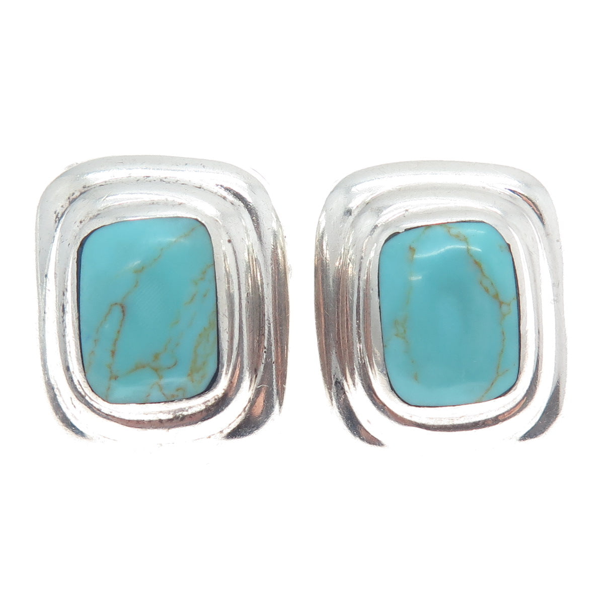 925 Sterling Silver Vintage Mexico Real Lone Mountain Turquoise Earrings