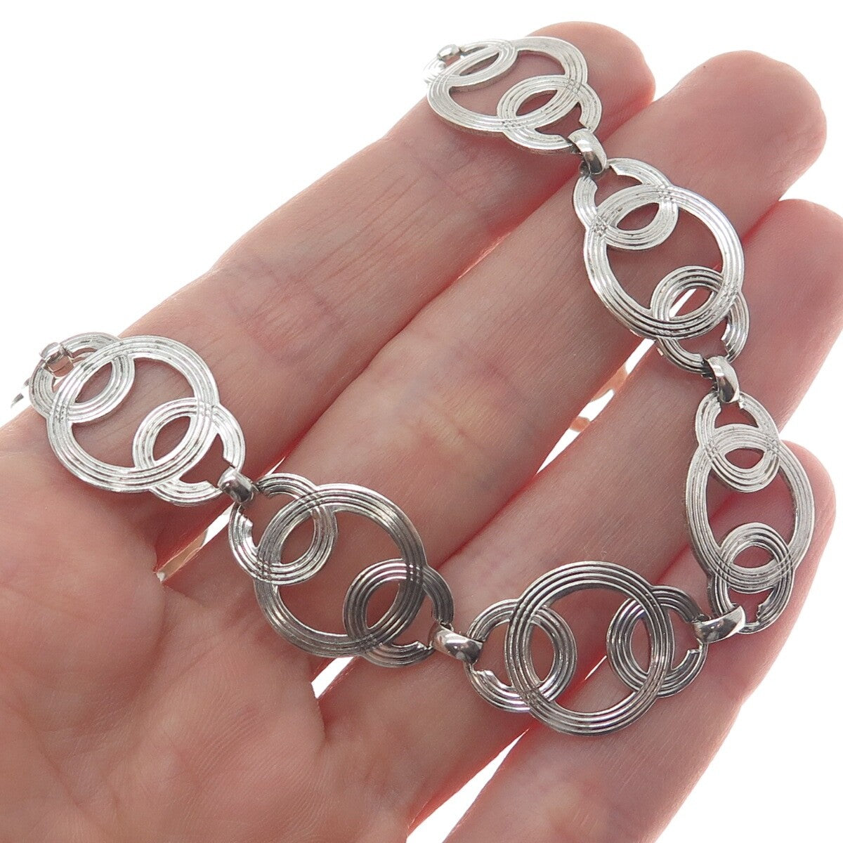 W. E. RICHARDS 925 Sterling Silver Antique Art Deco Geometric Chain Necklace 15"
