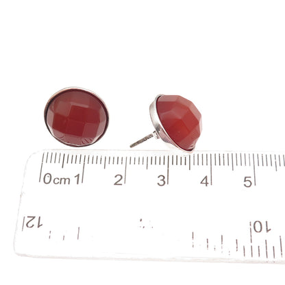 925 Sterling Silver Vintage Real Carnelian Stud Earrings