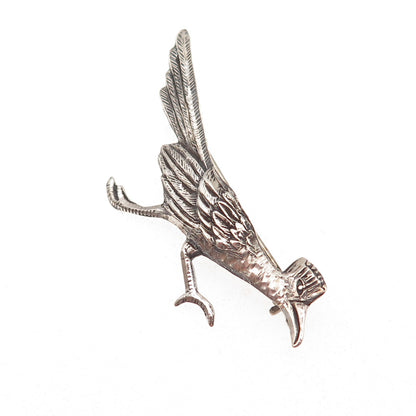 925 Sterling Silver Vintage Mexico Roadrunner Bird Oxidized Pin Brooch