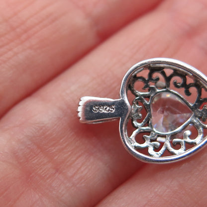 925 Sterling Silver Vintage C Z Ornate Heart Mini Charm Pendant