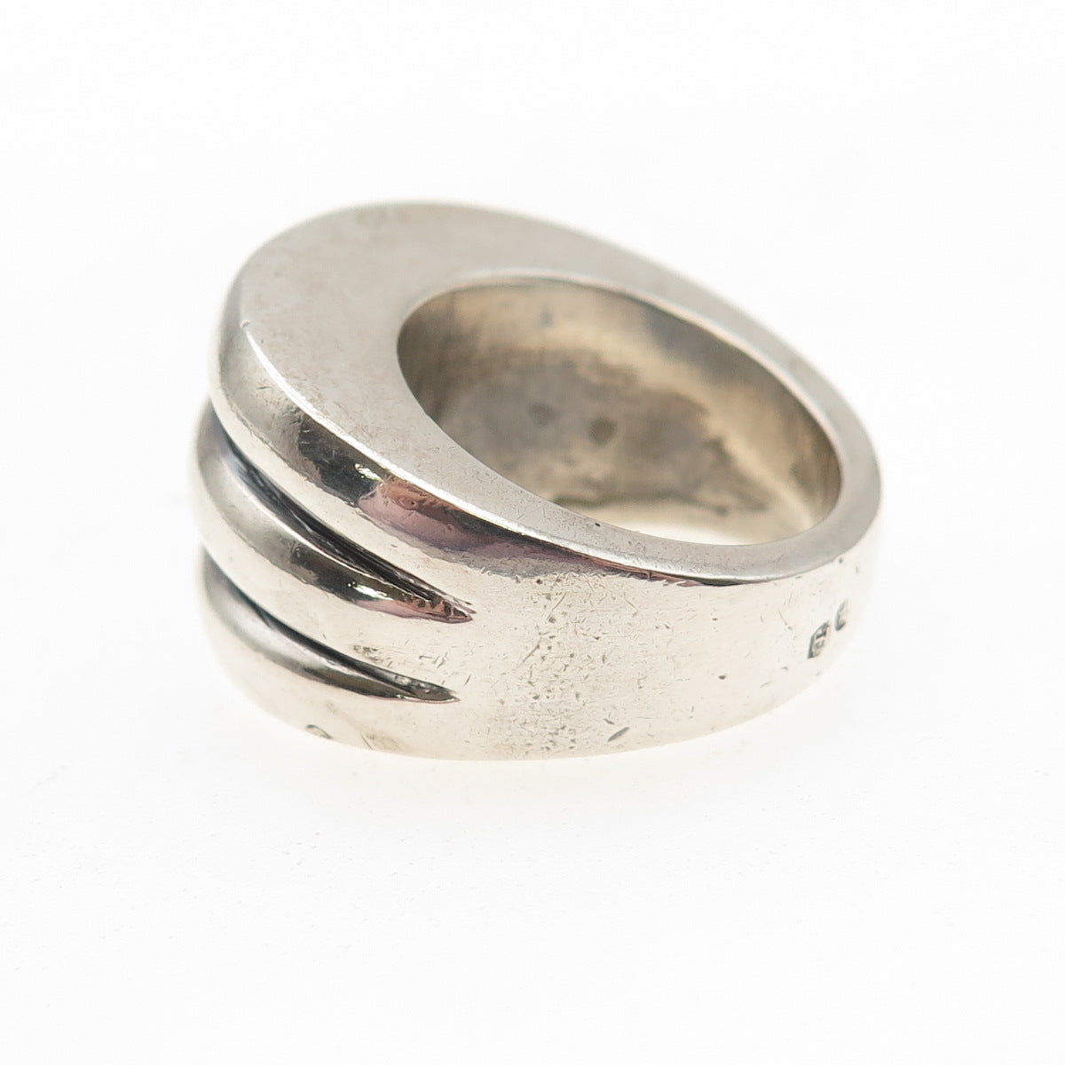 925 Sterling Silver Vintage Spain Modernist Ribbed Oxidized Ring Size 6