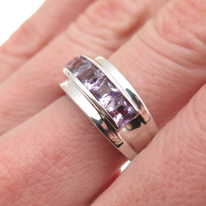 Michelle Albala 925 Sterling Silver Vintage Princess-Cut Amethyst Ring Size 7.25