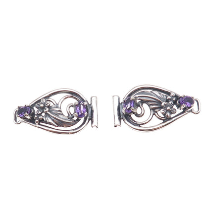 Old Pawn 925 Sterling Silver Vintage 1994 Amethyst Floral 2-Piece Watch Band