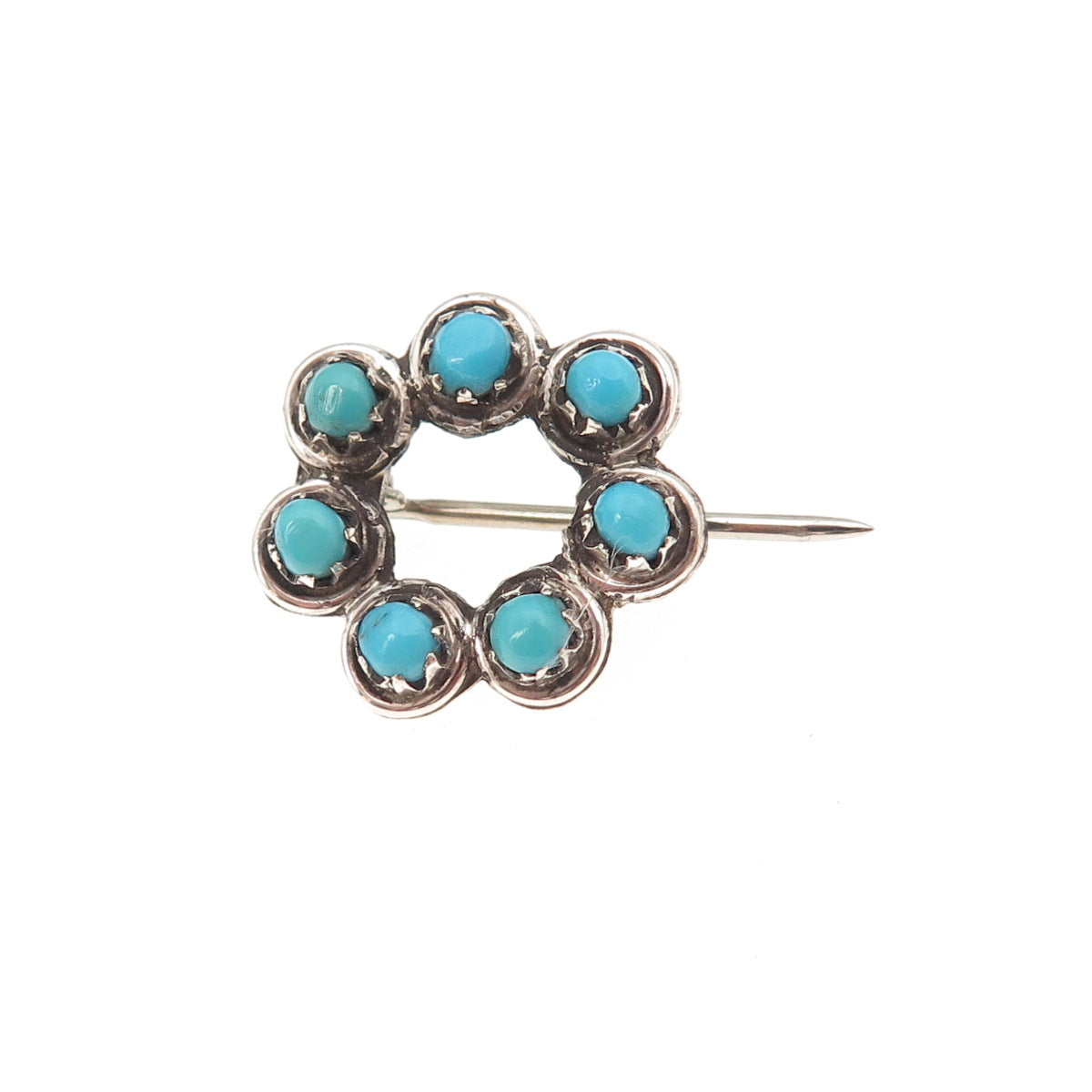 Old Pawn 925 Sterling Silver Vintage Southwestern Turquoise Snake Eye Pin Brooch
