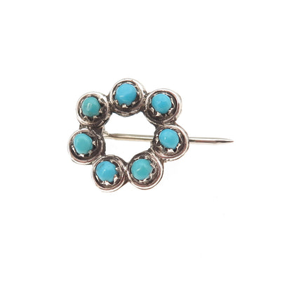 Old Pawn 925 Sterling Silver Vintage Southwestern Turquoise Snake Eye Pin Brooch