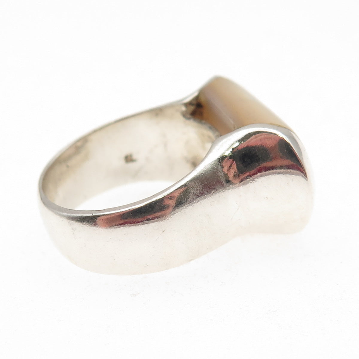 925 Sterling Silver Vintage Real MOP Modernist Ring Size 7
