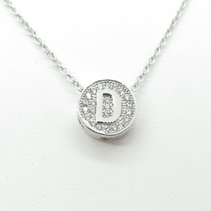 925 Sterling Silver Round-Cut C Z Letter "D" Initial Cable Chain Necklace 16-18"