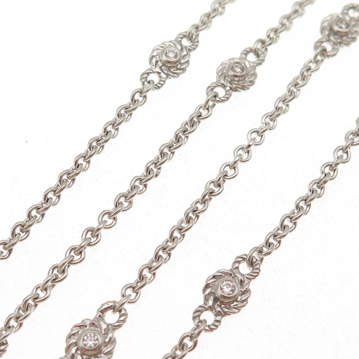 Judith Ripka 925 Sterling Silver Round-Cut C Z Station Cable Chain Necklace 36"