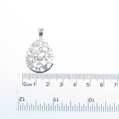 925 Sterling Silver Multi-Cut C Z Teardrop Cluster Pendant