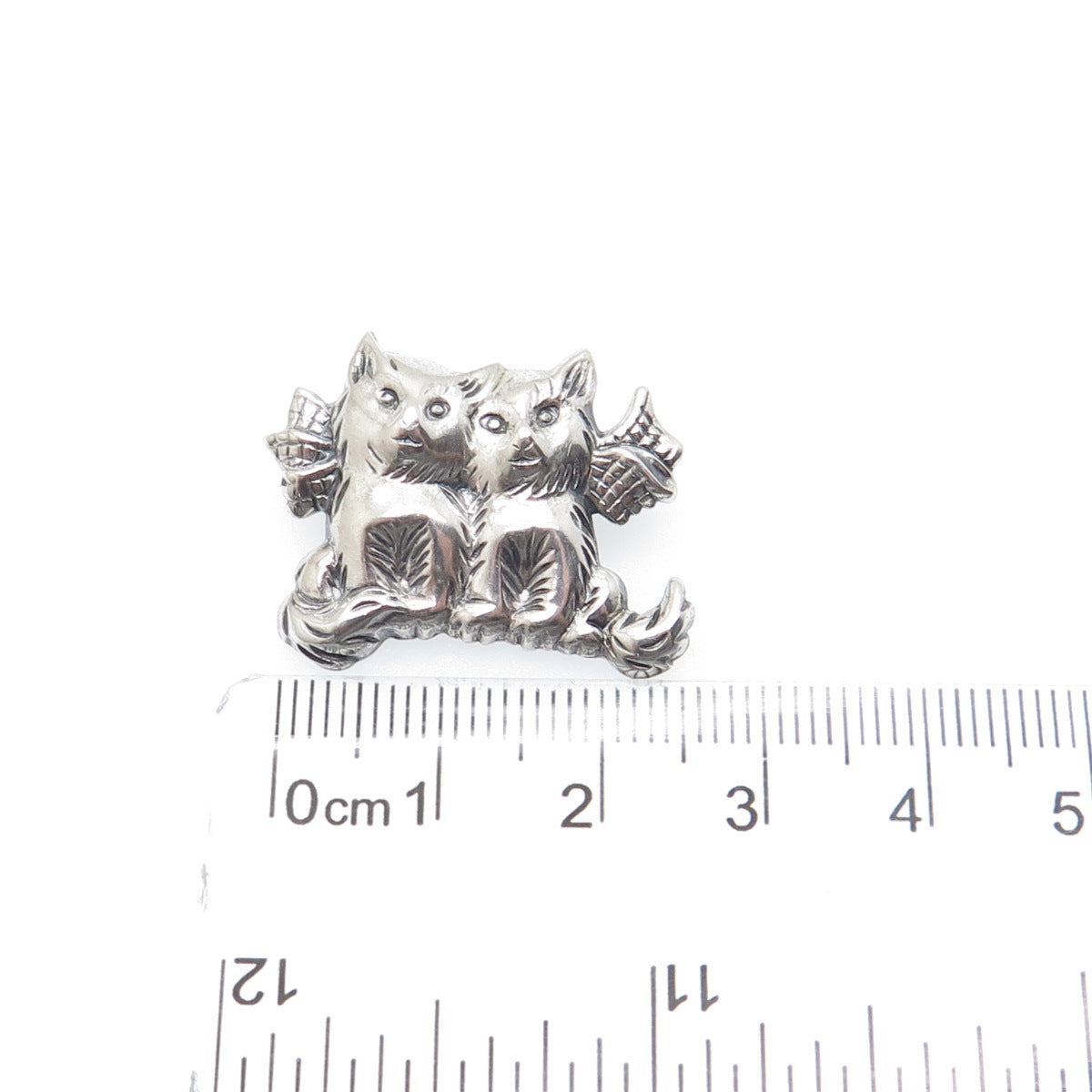BEAU 925 Sterling Silver Vintage Kitty Cat Couple Oxidized Pin Brooch