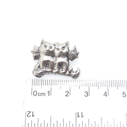 BEAU 925 Sterling Silver Vintage Kitty Cat Couple Oxidized Pin Brooch