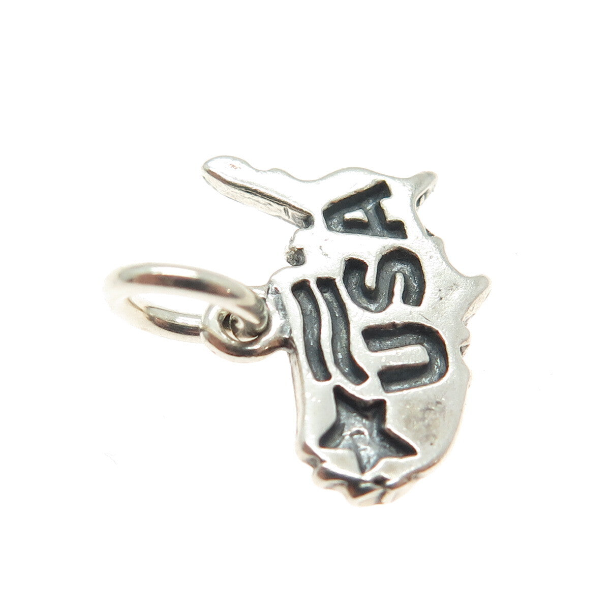 SUNDANCER 925 Sterling Silver Vintage USA Map Oxidized Minimalist Charm Pendant