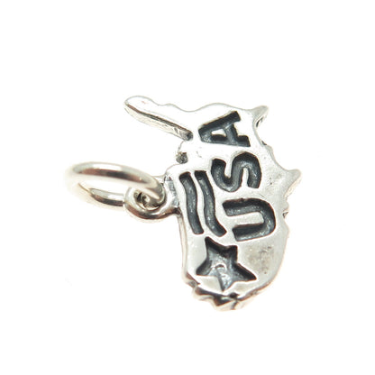 SUNDANCER 925 Sterling Silver Vintage USA Map Oxidized Minimalist Charm Pendant