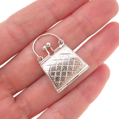 925 Sterling Silver Vintage Ladies Purse Oxidized Locket Box Charm Pendant