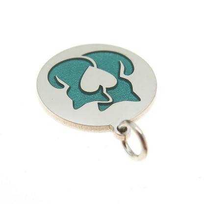 925 Sterling Silver Turquoise Enamel Cat Love Round Tag Minimalist Charm Pendant