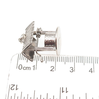 925 Sterling Silver Antique Art Deco Water Well Oxidized 3D Charm Pendant
