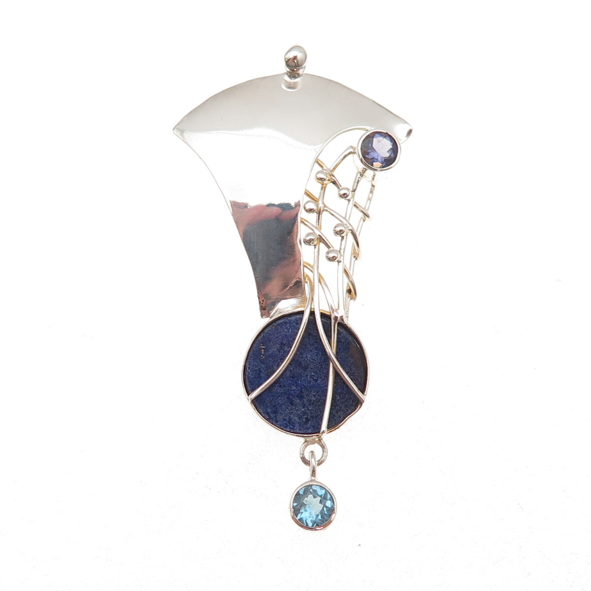 Michou 925 Sterling 2-Tone Vintage Real Lapis Iolite & Blue Topaz Slide Pendant