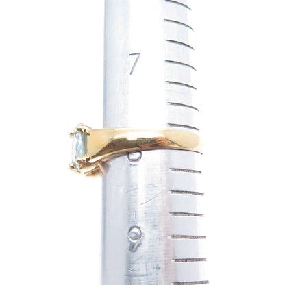 925 Sterling Silver Gold Plated Vintage Real Oval-Cut Blue Topaz Ring Size 8