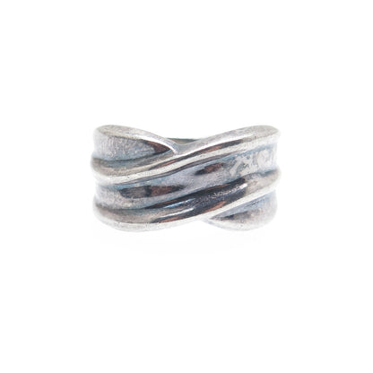 925 Sterling Silver Vintage Modernist Oxidized Ring Size 6.25