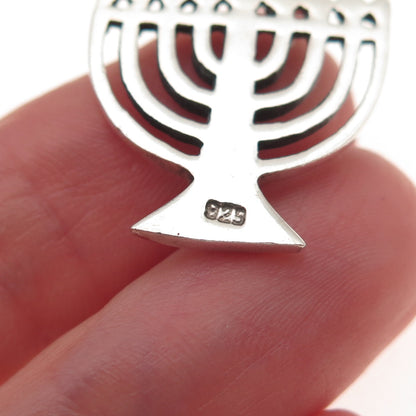 925 Sterling Silver Vintage Menorah Judaica Oxidized Charm Pendant