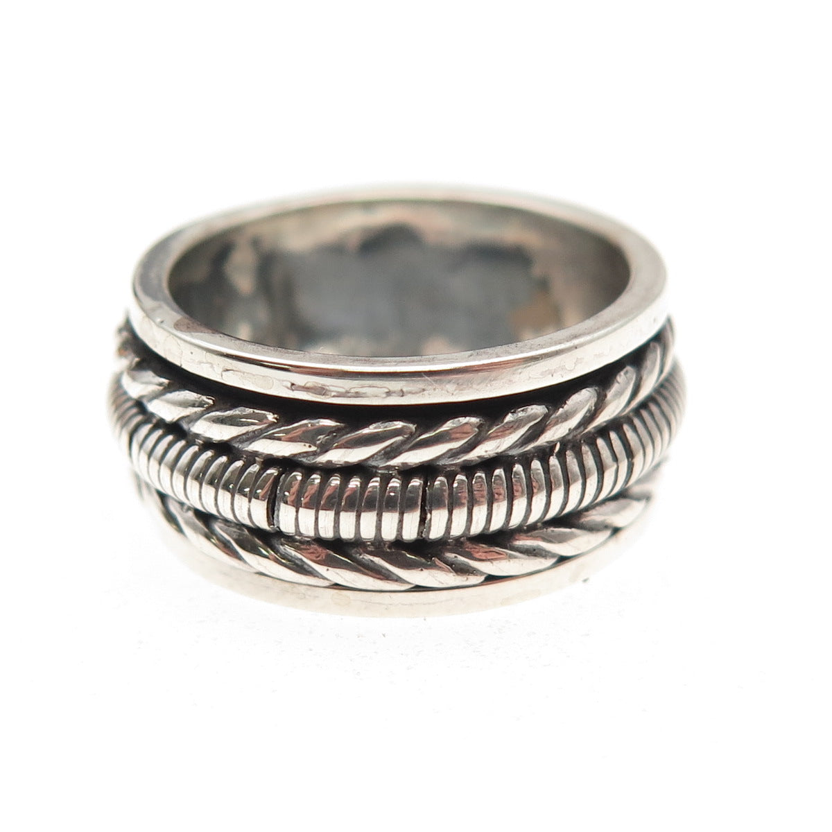 925 Sterling Silver Vintage Snake Rope Oxidized Rotating Band Ring Size 6
