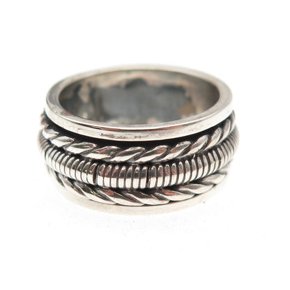 925 Sterling Silver Vintage Snake Rope Oxidized Rotating Band Ring Size 6