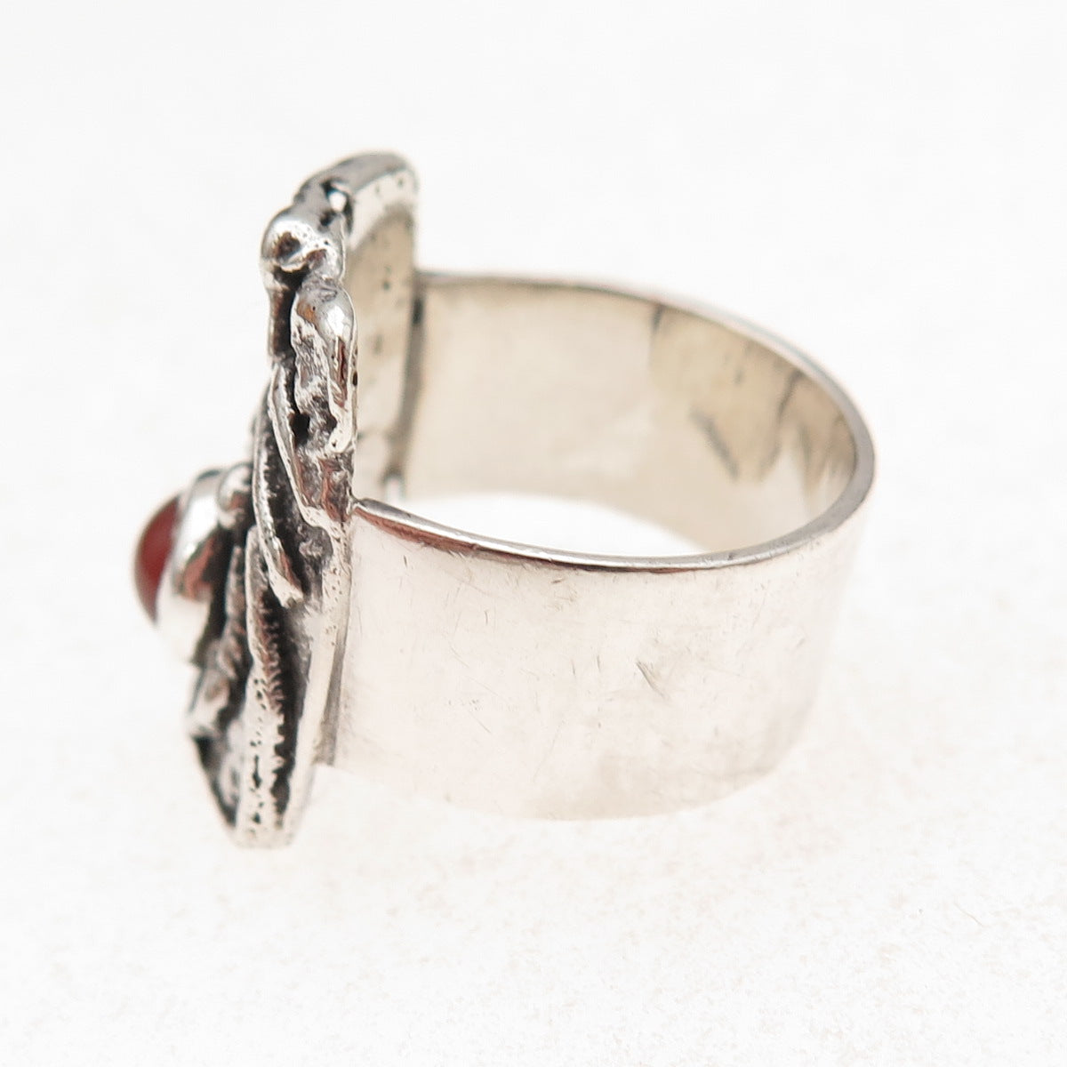 Felice Sterling Silver Vintage Real Carnelian Modernist Oxidized Ring Size 7.5
