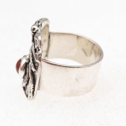 Felice Sterling Silver Vintage Real Carnelian Modernist Oxidized Ring Size 7.5