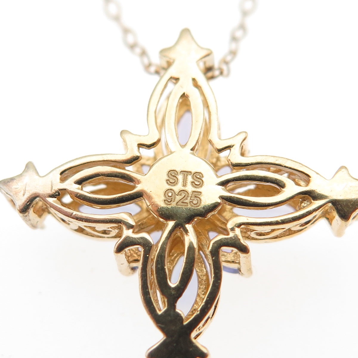 Chuck Clemency 925 Sterling Gold Plated Real Tanzanite Cross Chain Necklace 20"