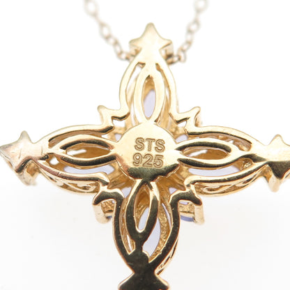Chuck Clemency 925 Sterling Gold Plated Real Tanzanite Cross Chain Necklace 20"