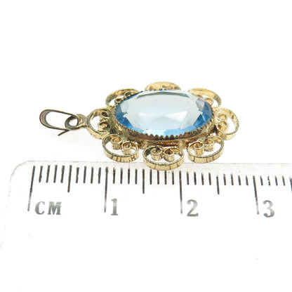 1/20 12K Gold Filled Antique Blue Oval-Cut Shaped C Z Ornate Pendant