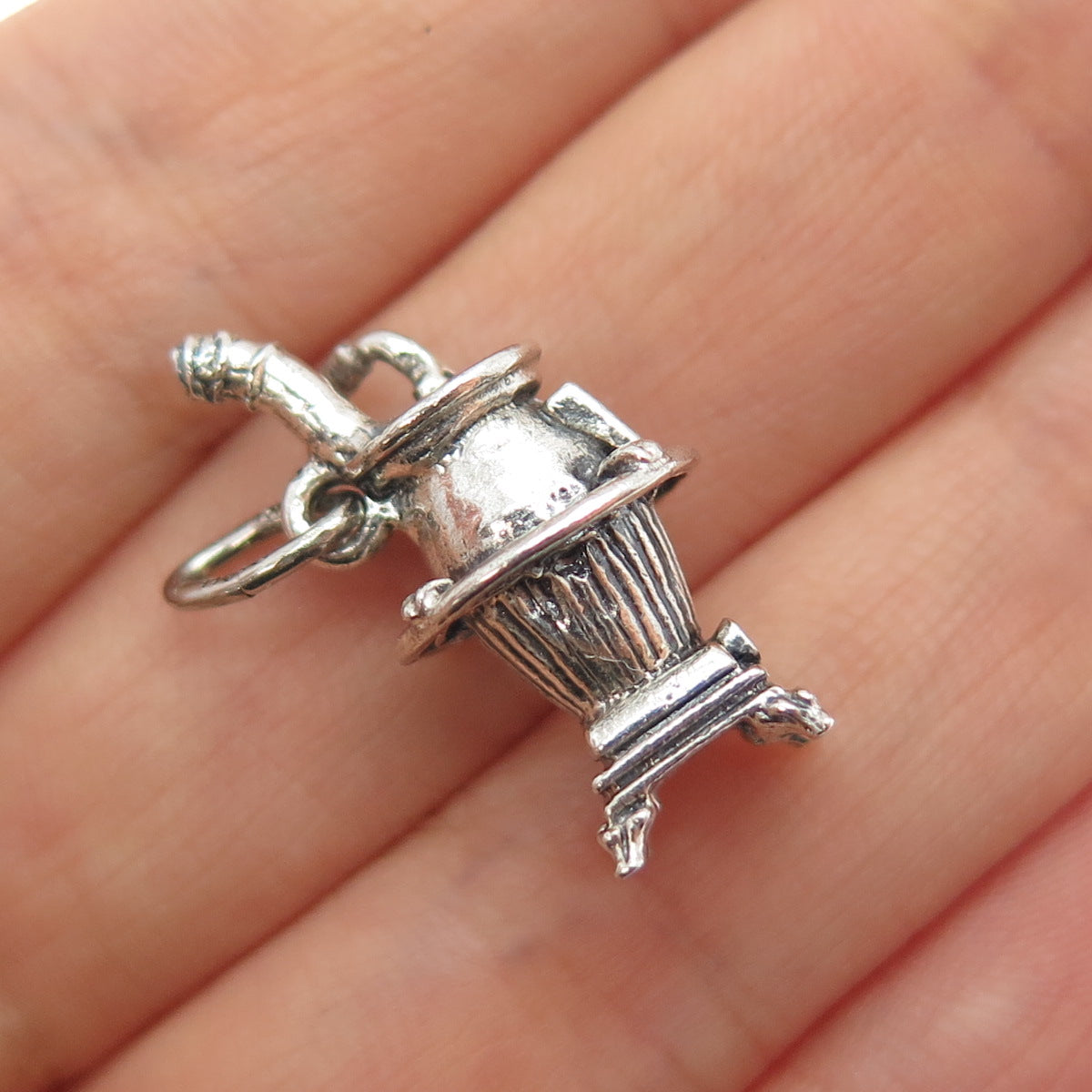 BEAU 925 Sterling Silver Vintage Potbelly Stove Oxidized Mini 3D Charm Pendant