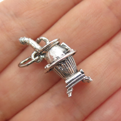 BEAU 925 Sterling Silver Vintage Potbelly Stove Oxidized Mini 3D Charm Pendant