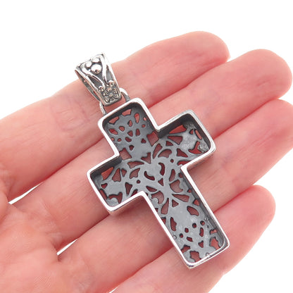 Carolyn Pollack 925 Sterling Silver Vintage Floral Ornate Cross Oxidized Pendant