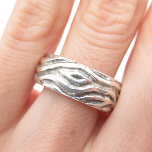 925 Sterling Silver Vintage Modernist Brich Pattern Oxidized Band Ring Size 5.75