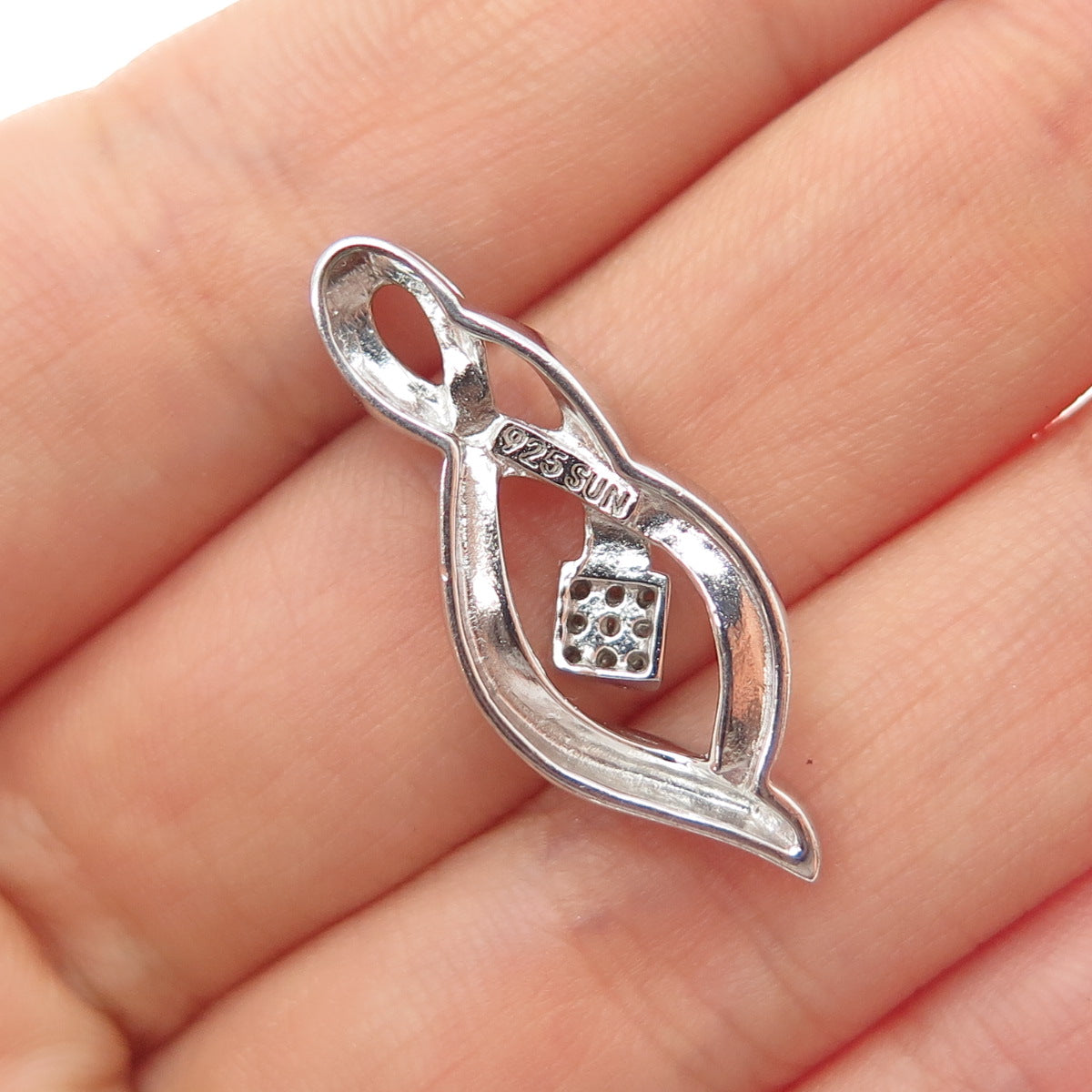 SUN 925 Sterling Silver Real Round-Cut Diamond Twisted Slide Charm Pendant