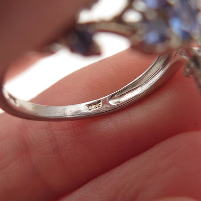 Chuck Clemency 925 Sterling Silver Real Tanzanite Floral Ring Size 8.25