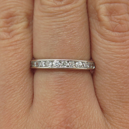 925 Sterling Silver Round-Cut C Z Half Eternity Band Ring Size 7