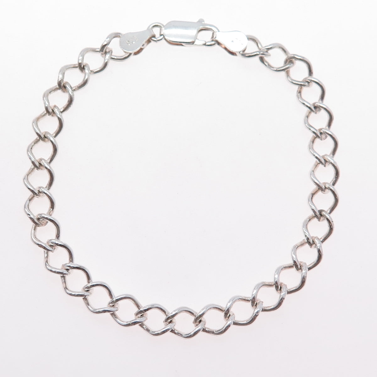 925 Sterling Silver Vintage Italy Curb Link Bracelet 7.75"