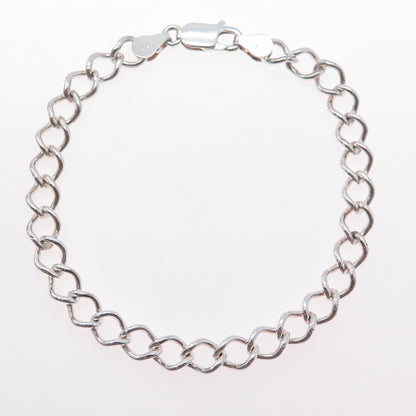 925 Sterling Silver Vintage Italy Curb Link Bracelet 7.75"
