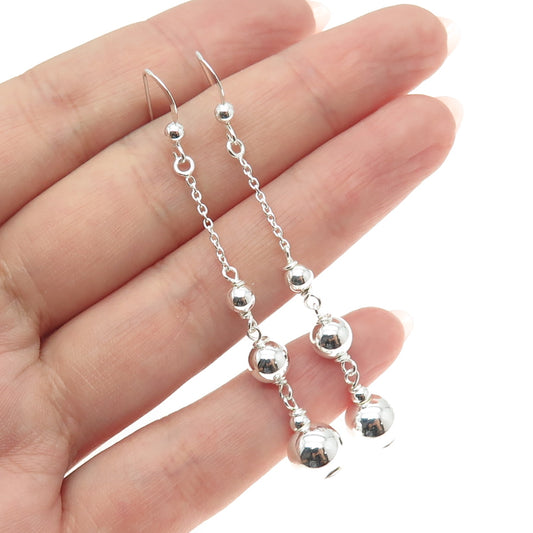 925 Sterling Silver Beaded Chain Dangling Earrings