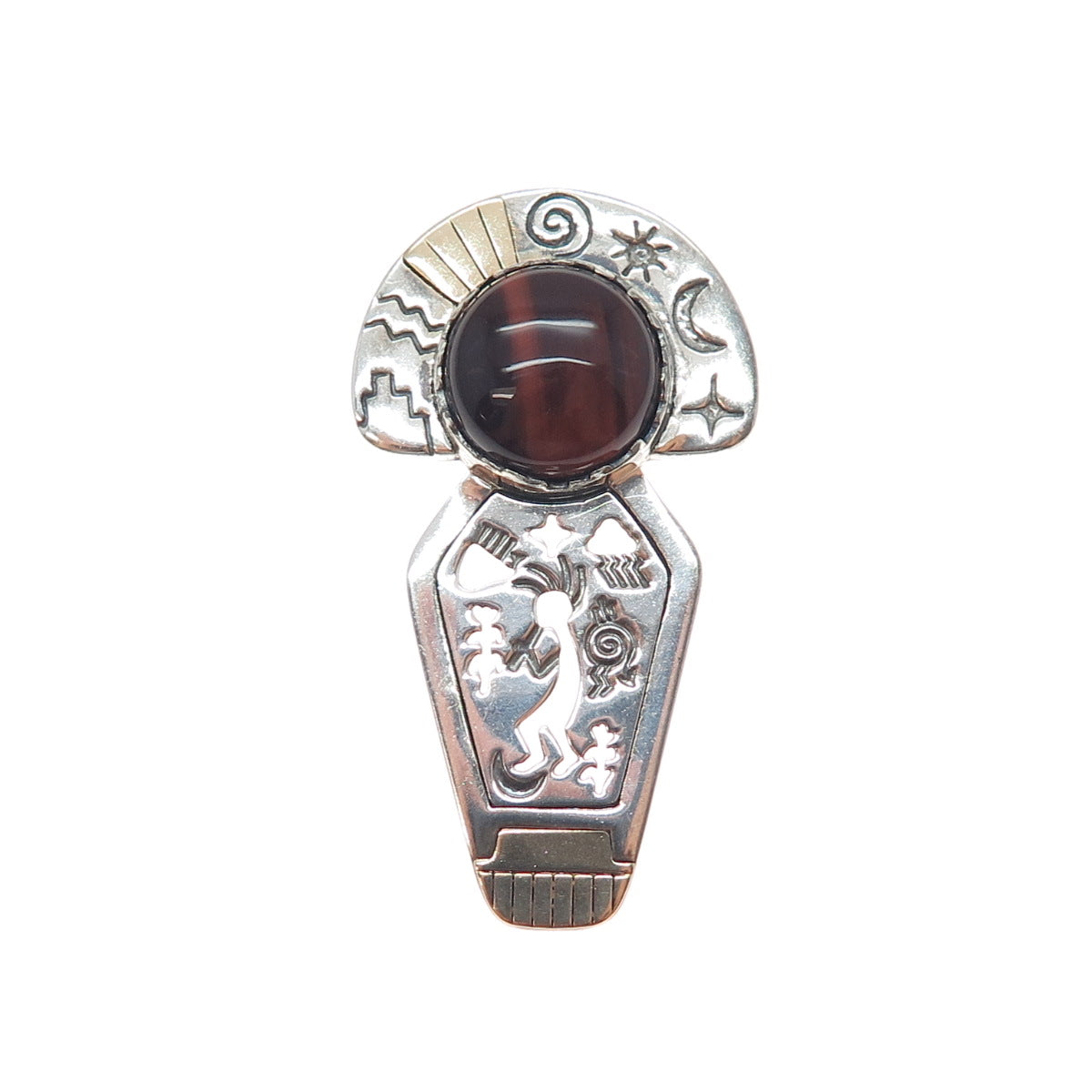 CAROLYN POLLACK R TENORIO Old Pawn 14K Gold Silver Vintage Tiger Eye Pin Pendant