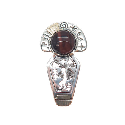 CAROLYN POLLACK R TENORIO Old Pawn 14K Gold Silver Vintage Tiger Eye Pin Pendant