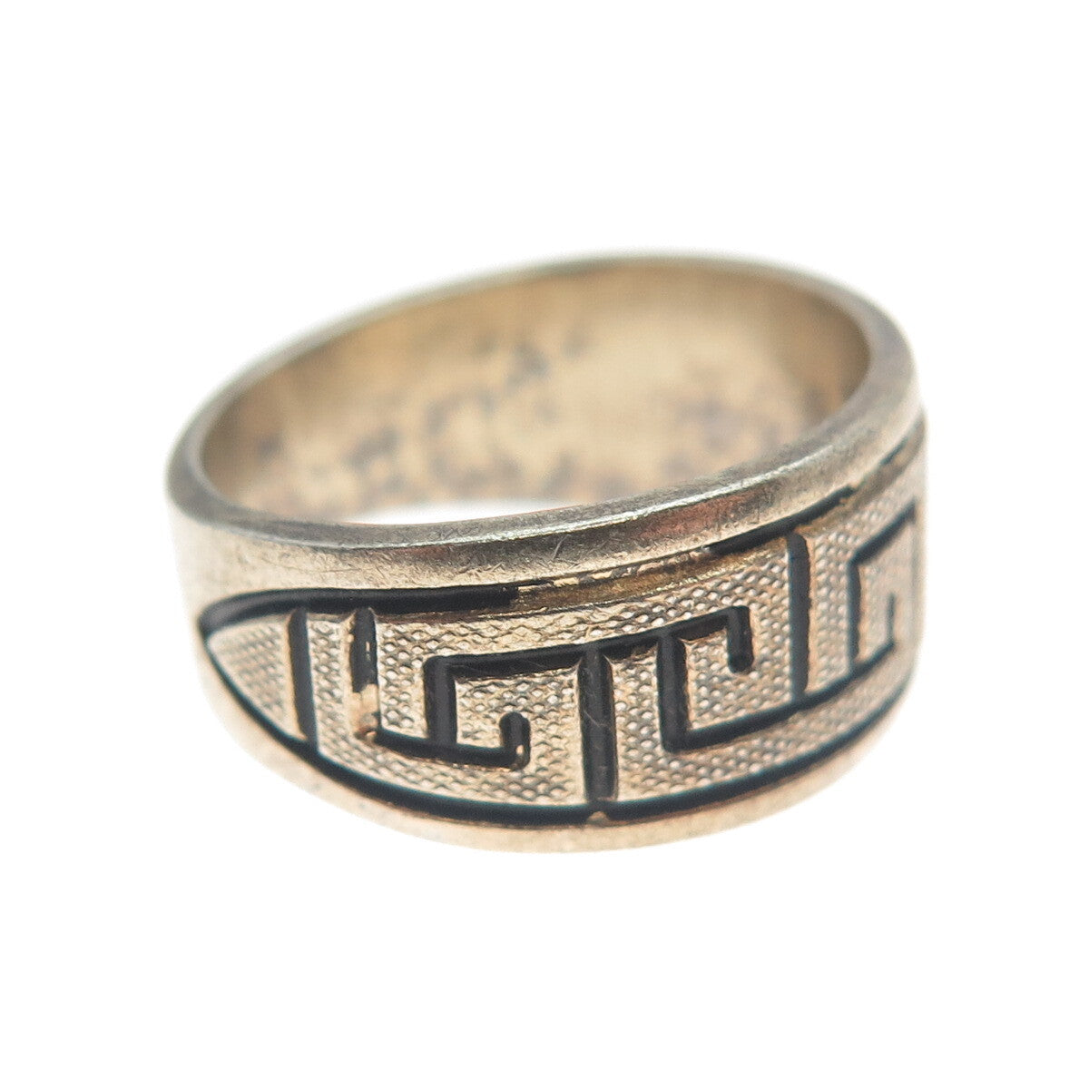 CLARK & COOMBS 925 Sterling Silver Gold Plated Antique Greek Maze Ring Size 5.5